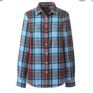 NWOT LANDS’ END Blue & Red Flannel Button Down Shirt - 8